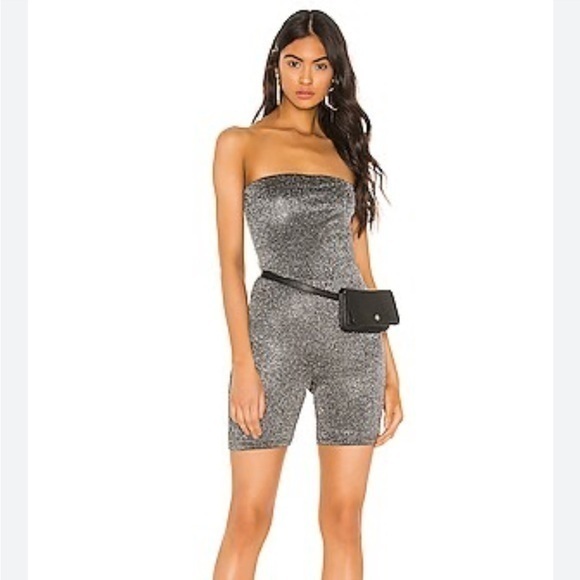 Superdown NWT Susan strapless romper in black and silver - Picture 1 of 6